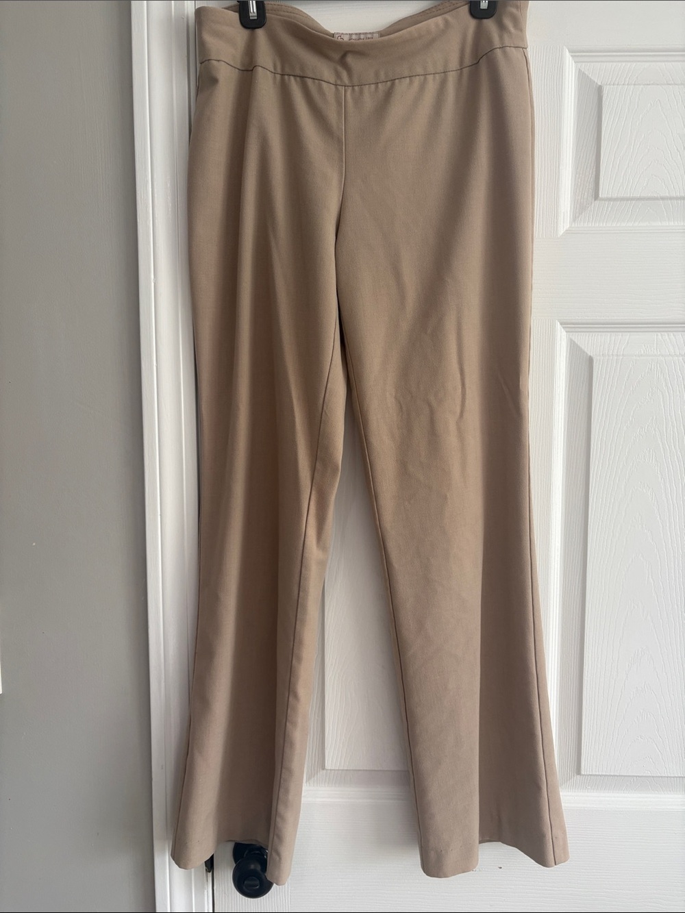Beige Wide-Leg Pull-On Pants